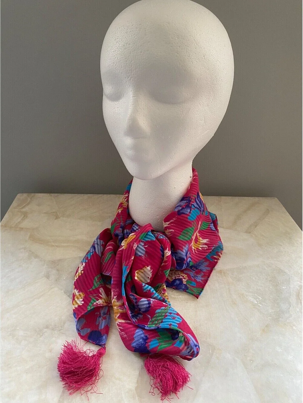 Beautiful Diane Freis Floral Silk Scarf Tasseled Square
